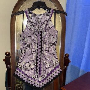 New York & Company Purple and Black Patterned Blouse